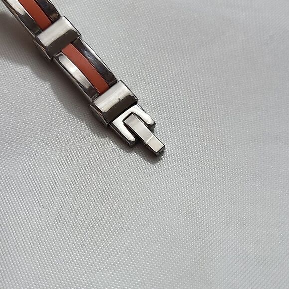 PIATELLA, NEW, MEN'S STAINLESS-STEEL BRACELET WITH ORANGE LINE DESIGN - Picture 3 of 6
